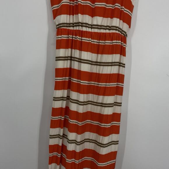 Nell Couture Silk Maxi Dress Size 4 Braided Spaghetti Strap Orange Striped - Picture 5 of 14